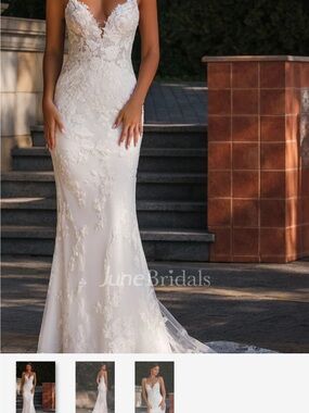 June Bridals Ivory Lace Mermaid Wedding Dress with Plunging V-Neck